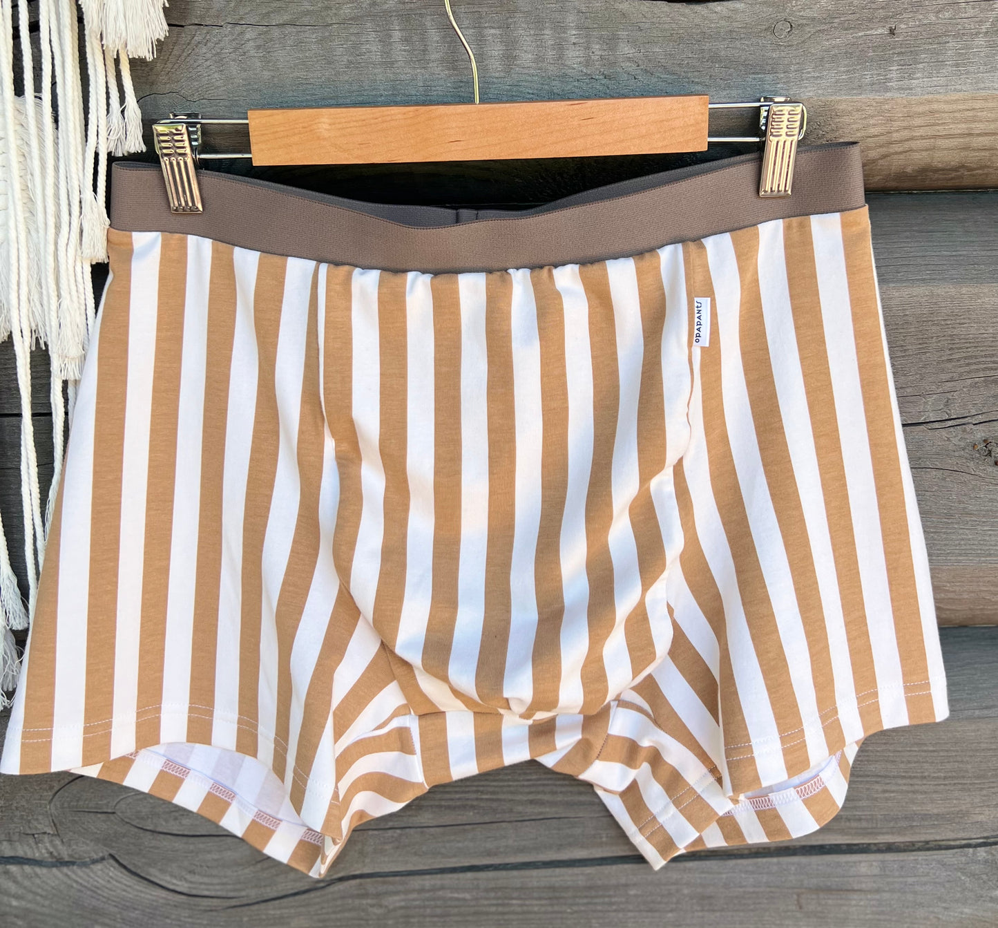 Men’s Organic Cotton Boxer – White with Brown Stripes I 2 options