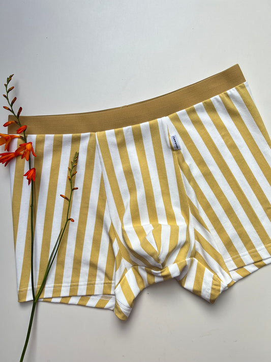 NEW model Men’s Seamless Organic Cotton Boxer – White with Mustard Stripes I 2 options