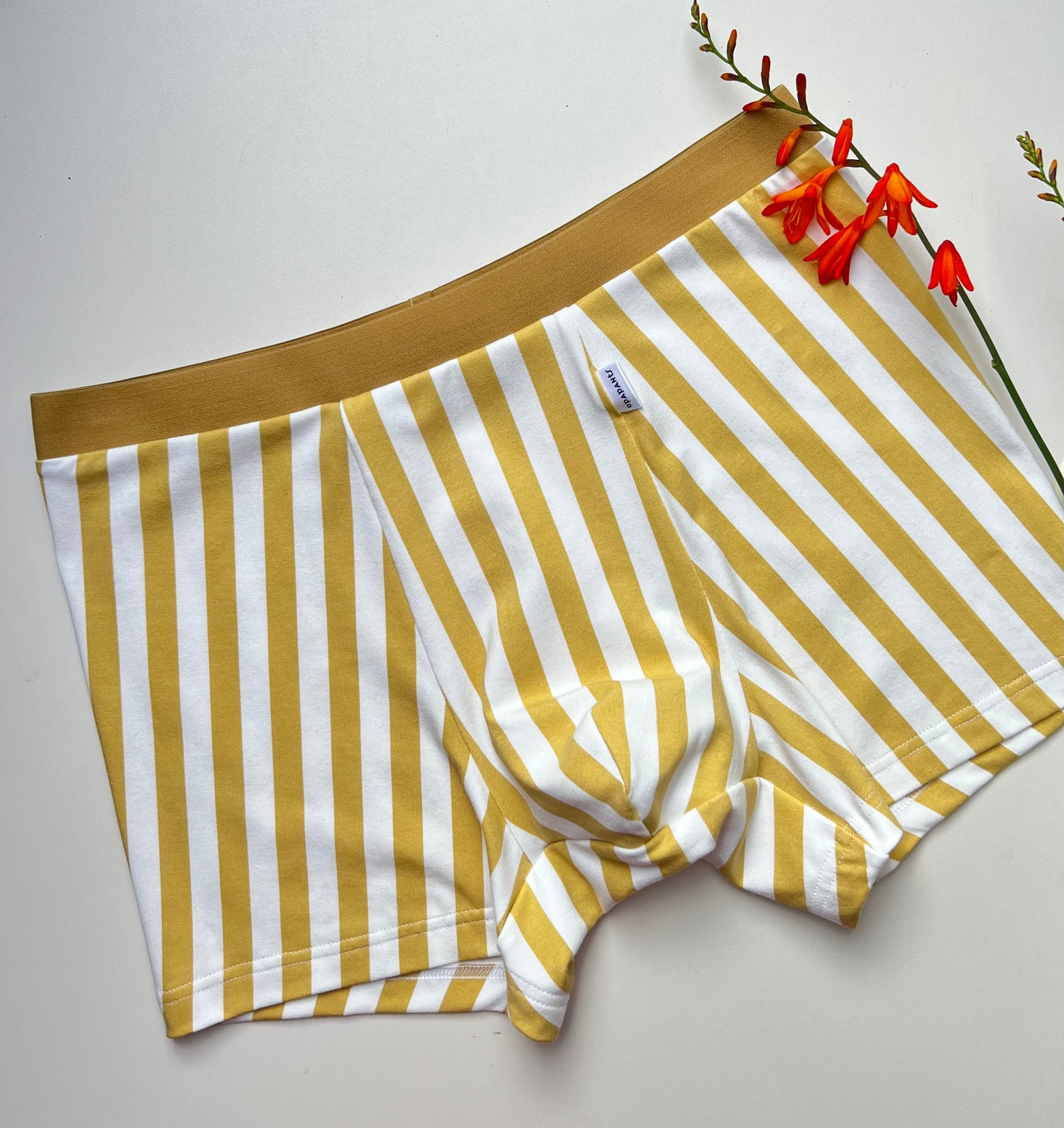 NEW model Men’s Seamless Organic Cotton Boxer – White with Mustard Stripes I 2 options