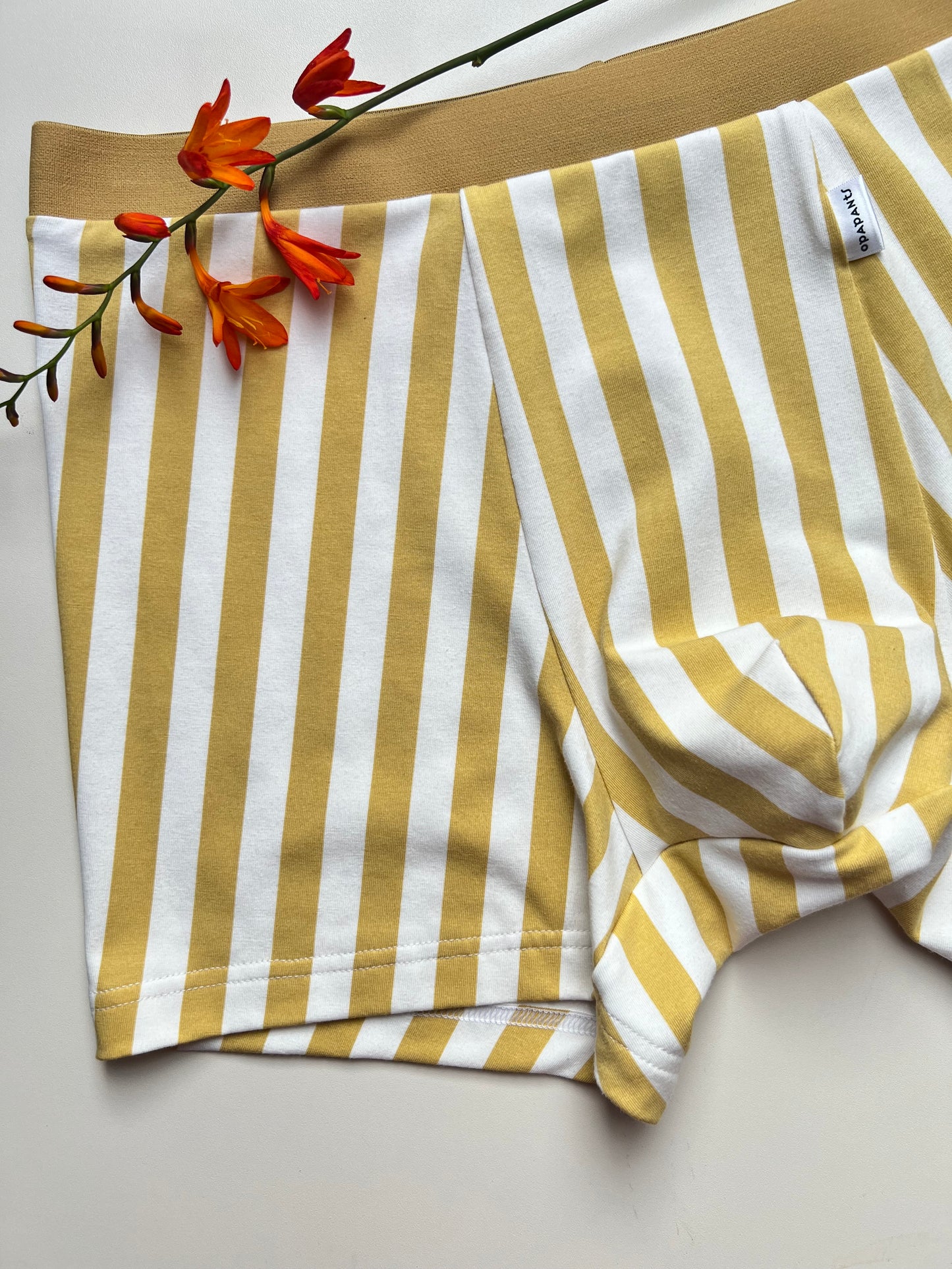 NEW model Men’s Seamless Organic Cotton Boxer – White with Mustard Stripes I 2 options