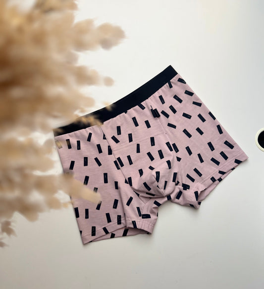 NEW model Men’s Seamless Organic Cotton Boxer – Powder Pink with Black Confetti