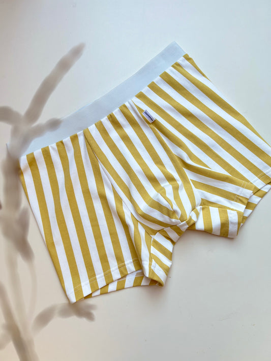 NEW model Men’s Seamless Organic Cotton Boxer – White with Mustard Stripes I 2 options