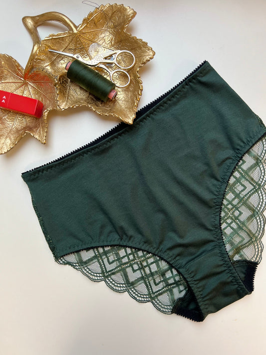 Women’s High-Waist TENCEL™  dark green panties with Lace